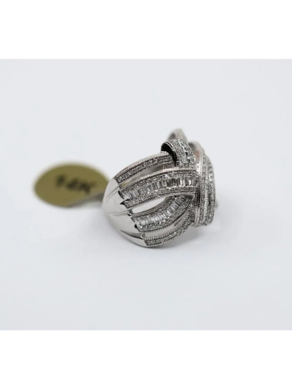 EFFY 14K White Gold 2.00ct Round Baguette Diamond Woven Crossover Ring - Size 7